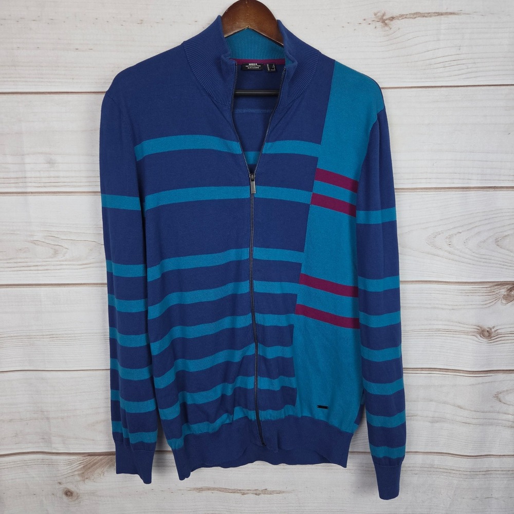 Mexx Metropolitan Men's Full Zip Sweater Size L Striped Color Block Slim Fit